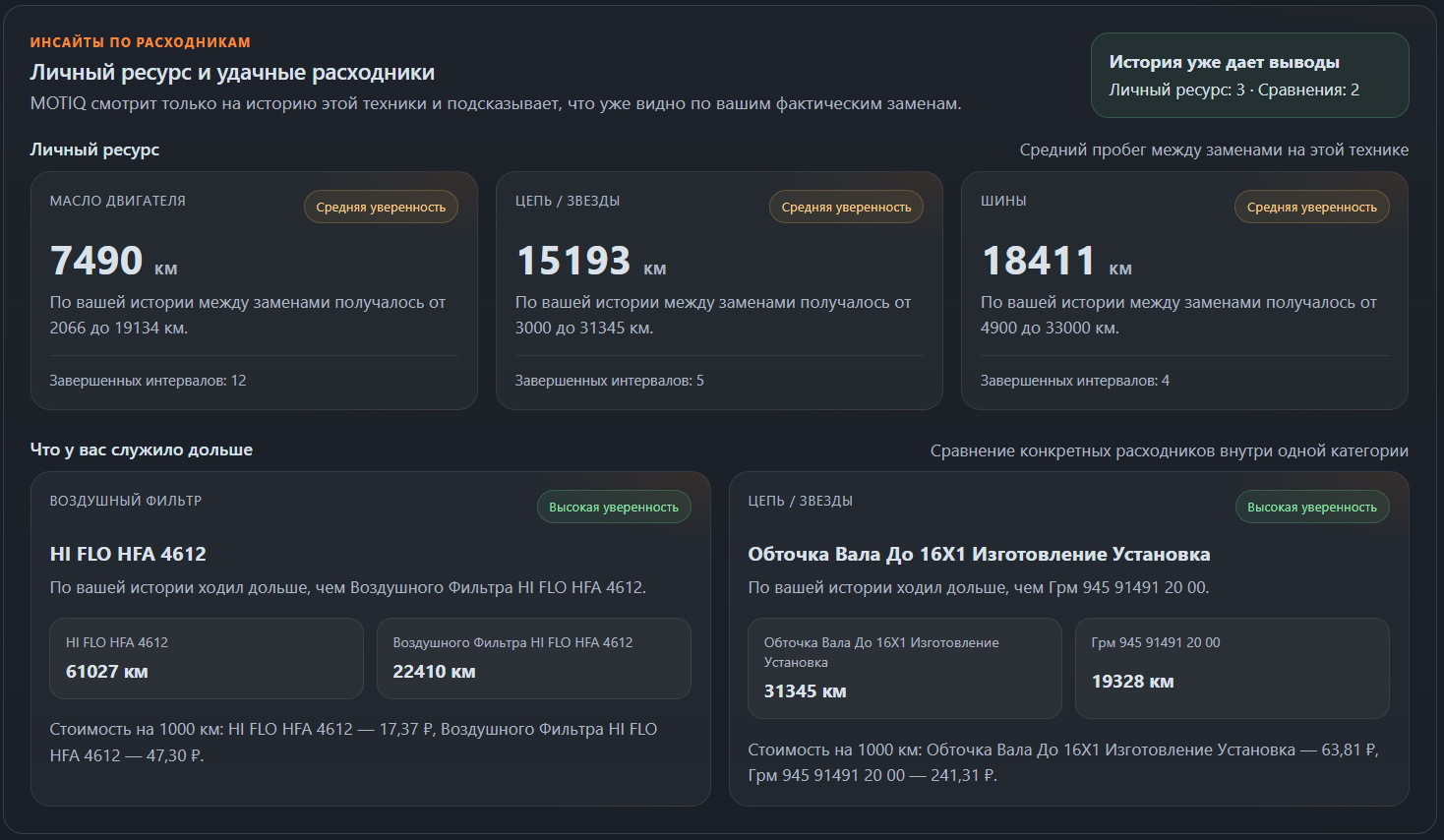 Скрин блока сервисных напоминаний Garage MOTIQ